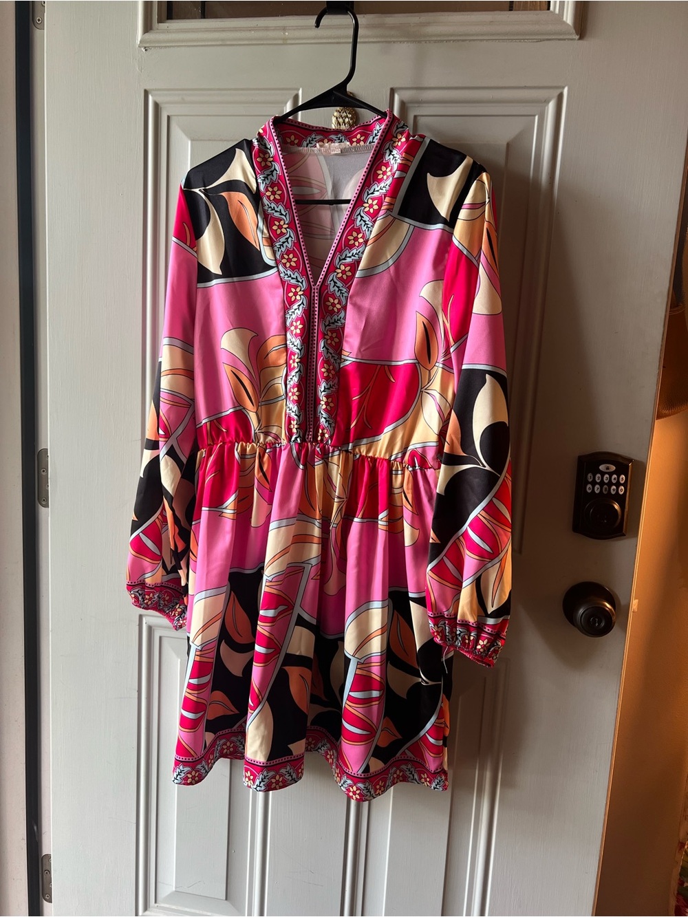 Sunday Pink Black & Cream Floral Print V-Neck Mini Dress
